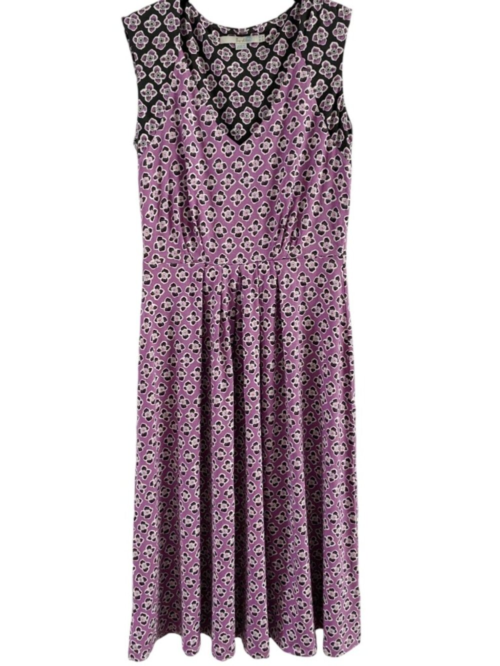 Boden Gwendolyn Short Sleeved Floral Jersey Dress - Orchid/Black - 16